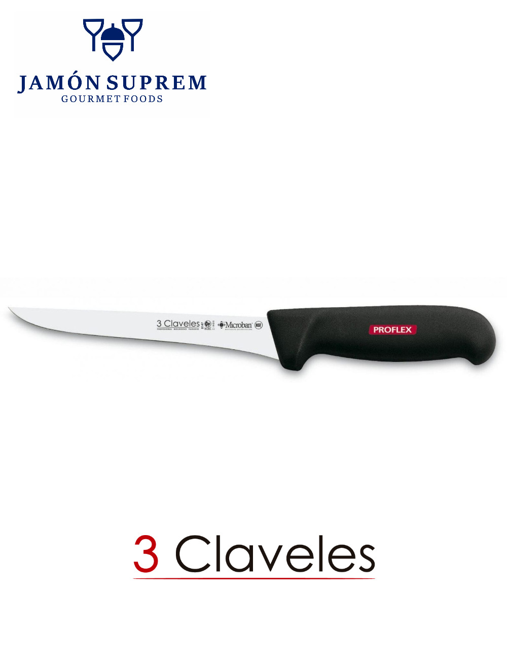 Cuchillo Deshuesador Rígido 15 Cm. 3 CLAVELES - Jamón Suprem